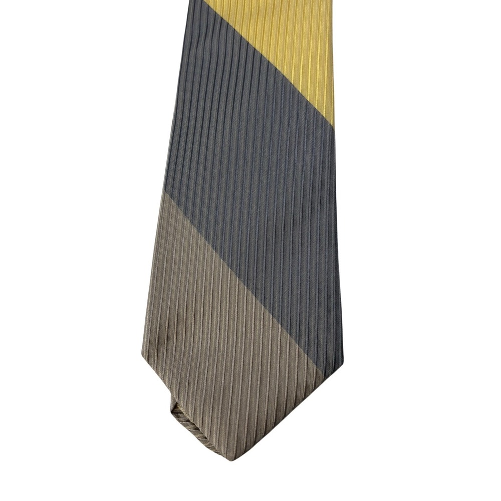 VTG Givenchy Repp Tie Italian Silk‎ Colorblock Yellow Gray - Picture 2 of 10